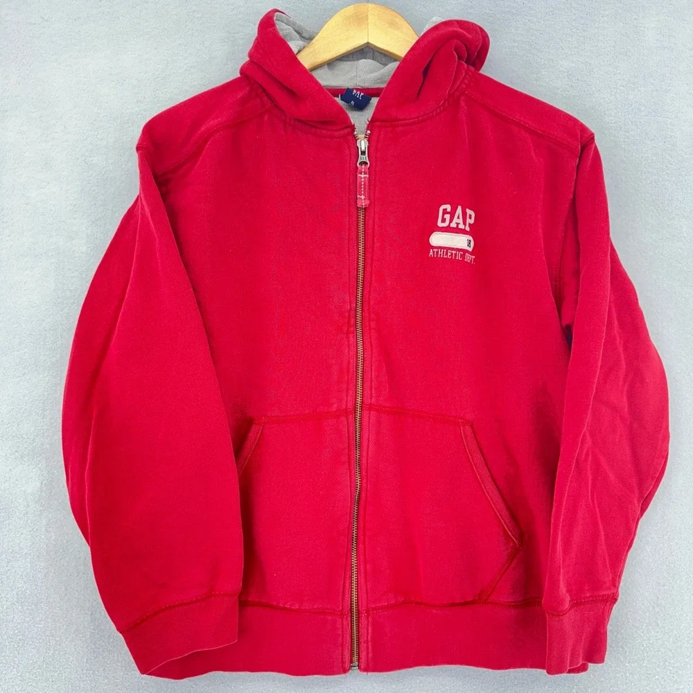 VTG Gap Kids Red Full Zip Hoodie Waffle Lined Athletic Dept XL Y2K 2000s Retro